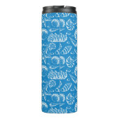 Blaues Monogramm des Strand-Muster-| Thermosbecher (Rückseite)