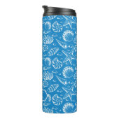 Blaues Monogramm des Strand-Muster-| Thermosbecher (Nach rechts gedreht)