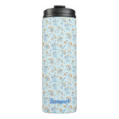 Blaues Monogramm florales Muster Thermosbecher (Vorderseite)