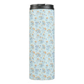 Blaues Monogramm florales Muster Thermosbecher (Rückseite)