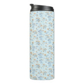 Blaues Monogramm florales Muster Thermosbecher (Nach rechts gedreht)