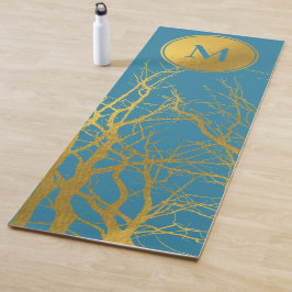 Blaues Monogramm für die Zweige des Golden Trees Yogamatte
