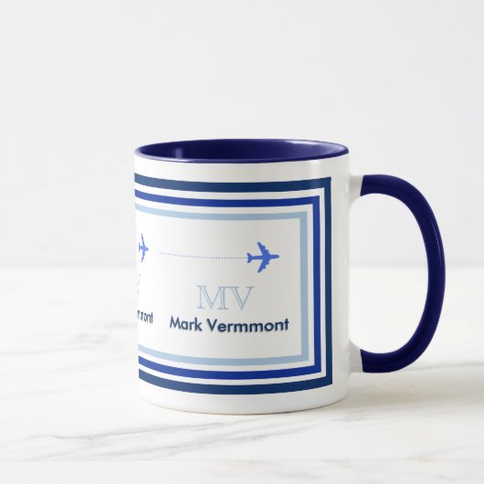 Blaues Monogramm für Piloten erstellen Tasse (Rechts)