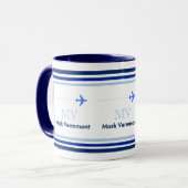 Blaues Monogramm für Piloten erstellen Tasse (Vorderseite Links)