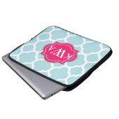Blaues Monogramm marokkanisches Quatrefolienmuster Laptopschutzhülle (Vorne Knopf)
