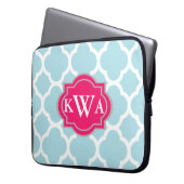 Blaues Monogramm marokkanisches Quatrefolienmuster Laptopschutzhülle (Vorderseite Links)