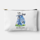 Blaues Monogramm Name Golf Zubehörtasche (Vorderseite)