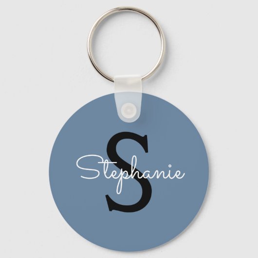Blaues Monogramm Name Schlüsselanhänger (Vorderseite)