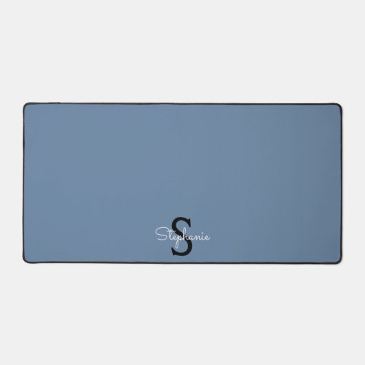 Blaues Monogramm Name Schreibtischunterlage (Vorderseite)