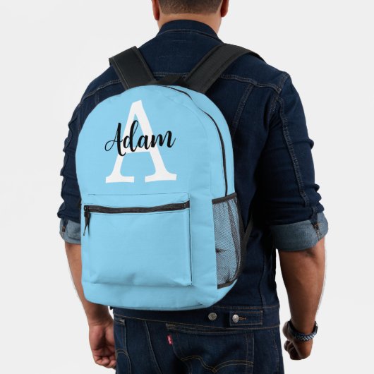 Blaues Monogramm-Name-Script Personalisiertes Desi Bedruckter Rucksack (Insitu (Modell))