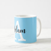 Blaues Monogramm-Name-Script Personalisiertes Desi Kaffeetasse (VorderseiteRechts)