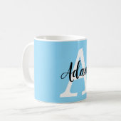 Blaues Monogramm-Name-Script Personalisiertes Desi Kaffeetasse (Vorderseite Links)