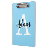 Blaues Monogramm-Name-Script personalisiertes Desi Klemmbrett (Links)