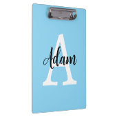 Blaues Monogramm-Name-Script personalisiertes Desi Klemmbrett (Rechts)