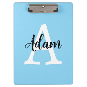 Blaues Monogramm-Name-Script personalisiertes Desi Klemmbrett