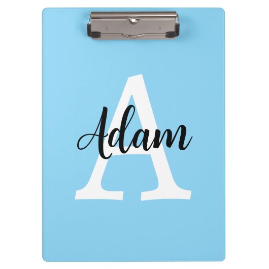 Blaues Monogramm-Name-Script personalisiertes Desi Klemmbrett (Vorderseite)