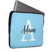 Blaues Monogramm-Name-Script Personalisiertes Desi Laptopschutzhülle (Vorne Rechts)