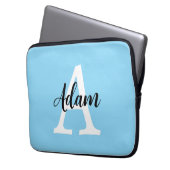 Blaues Monogramm-Name-Script Personalisiertes Desi Laptopschutzhülle (Vorderseite Links)
