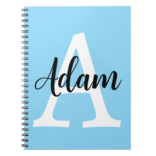 Blaues Monogramm-Name-Script Personalisiertes Desi Notizblock (Vorderseite)