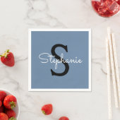 Blaues Monogramm Name  Serviette (Beispiel)