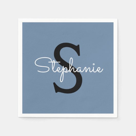 Blaues Monogramm Name  Serviette (Vorderseite)