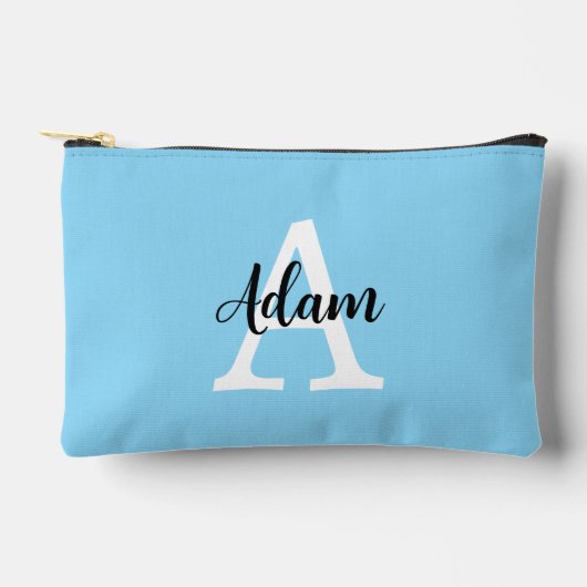 Blaues Monogramm-Name-Skript Personalisiertes Desi Zubehörtasche (Vorderseite)