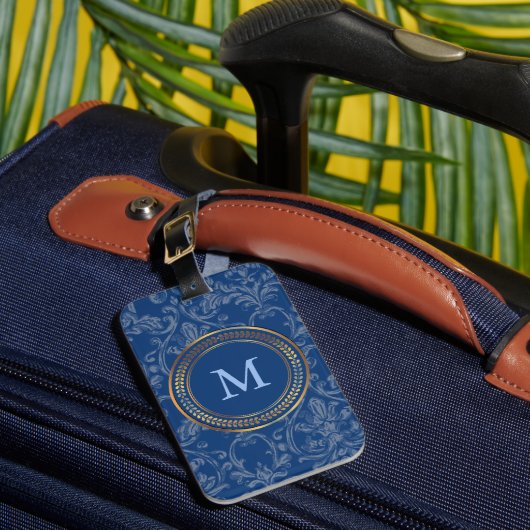 Blaues Monogramm Niedliches Muster für ihn oder fü Gepäckanhänger (Vorderseite Insitu 1)