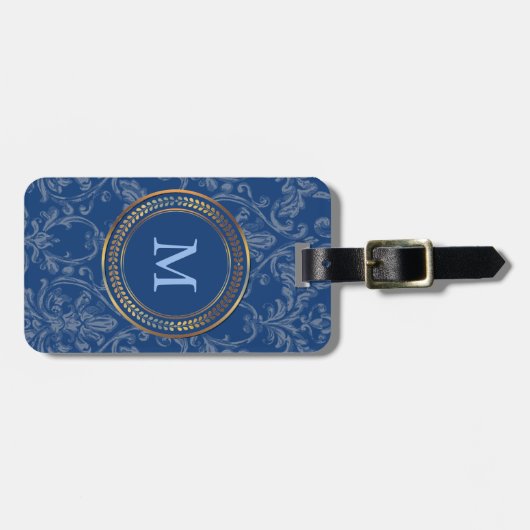 Blaues Monogramm Niedliches Muster für ihn oder fü Gepäckanhänger (Vorderseite horizontal)