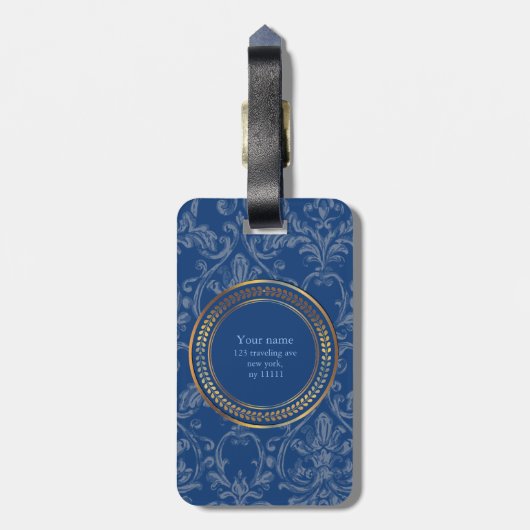 Blaues Monogramm Niedliches Muster für ihn oder fü Gepäckanhänger (Rückseite vertikal)