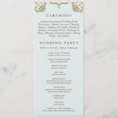 Blaues Monogramm-Perlen-Hochzeitsprogramm im Vinta Programm (Rückseite)