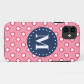 Blaues Monogramm Pink Polka Dots Muster Case-Mate iPhone Hülle (Rückseite (Horizontal))