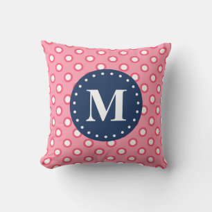 Blaues Monogramm Pink Polka Dots Muster Kissen