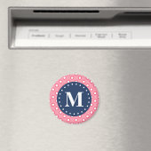 Blaues Monogramm Pink Polka Dots Muster Magnet (In Situ (Geschirrspüler))