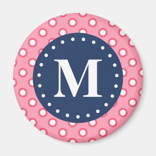 Blaues Monogramm Pink Polka Dots Muster Magnet (Vorne)