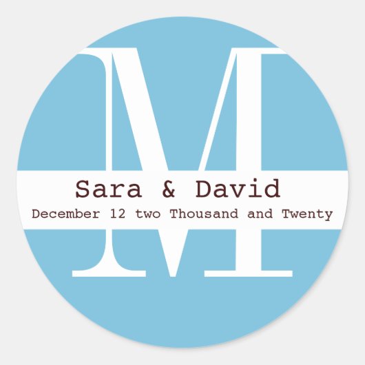 blaues Monogramm Runder Aufkleber (Vorderseite)