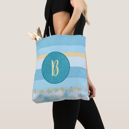 Blaues Monogramm Streifenmuster Tasche (Von Nahem)