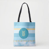 Blaues Monogramm Streifenmuster Tasche (Vorderseite)