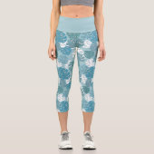 Blaues Monster Blätter Pflanze Botanisches Muster Capri Leggings (Vorderseite)