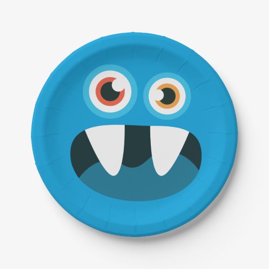 Blaues Monster-Gesicht Pappteller (Vorderseite)