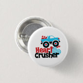 Blaues Monster LKW Herzkreuz Valentine Button (Vorne & Hinten)
