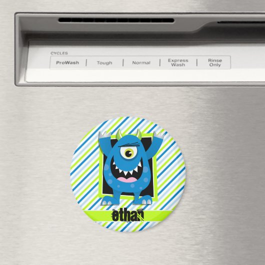 Blaues Monster; neongrüne, weiße Streifen Magnet (In Situ (Geschirrspüler))