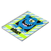 Blaues Monster; neongrüne, weiße Streifen Notizblock (Linke Seite)