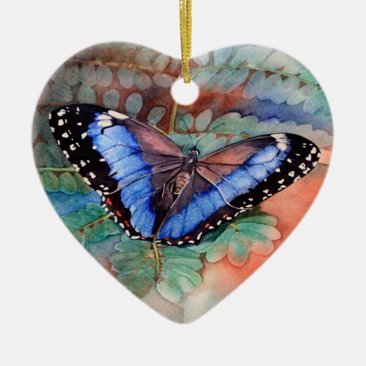 Blaues Morpho Aquarell Keramik Ornament (Vorne)