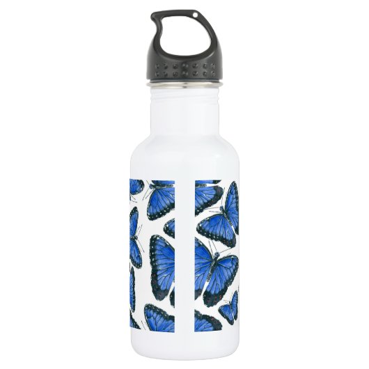 Blaues Morphon-Schmetterling-Muster Edelstahlflasche (Rückseite)