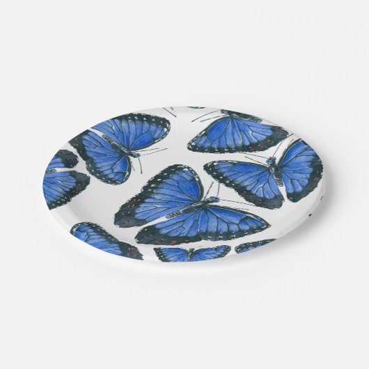 Blaues Morphon-Schmetterling-Muster Pappteller (Schrägansicht)