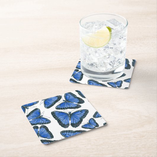 Blaues Morphon-Schmetterling-Muster Rechteckiger Pappuntersetzer (Vor Ort)