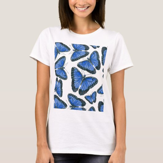 Blaues Morphon-Schmetterling-Muster T-Shirt (Vorderseite)