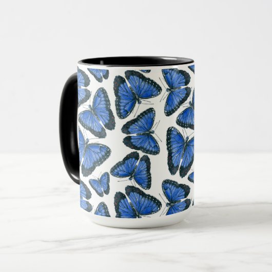 Blaues Morphon-Schmetterling-Muster Tasse (Vorderseite Links)