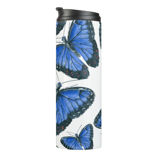 Blaues Morphon-Schmetterling-Muster Thermosbecher (Nach rechts gedreht)