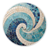 Blaues Mosaik Abstrakt Ocean Wave Swirl Sea Thema Keramikknauf (Vorderseite)
